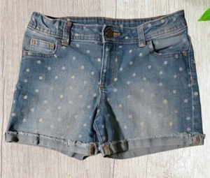 GIRLS WONDER NATION DISTRESSED DENIM POLKA-DOT SHORT W/ADJ WAIST PLUS SIZE 10 - Picture 1 of 2