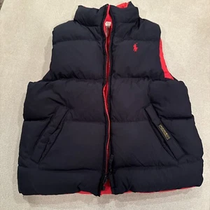 VTG Polo Ralph Lauren Vest Boys 5 Blue Red Reversible Down Puffer Outdoor 8513 - Picture 1 of 11