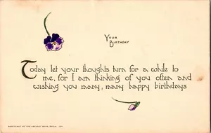 Happy Birthday Greeting Poem Violet Flower Today Let Your Thoughts...Postcard - Picture 1 of 2
