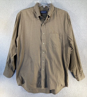 Lands End Shirt Men's 16-33 Brown Plaid Long Sleeve Button Down 100% Cotton - Image 1 of 4