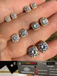 Real Moissanite Square Halo Stud Earrings 14k Gold 925 Silver HipHop Mens Ladies - Picture 1 of 24
