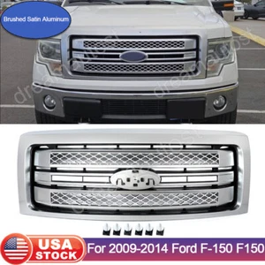Brushed Satin Aluminum Front Grille Platinum Style For 2009-2014 Ford F-150 F150 - Picture 1 of 11