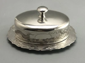 Antike chinesische Silber Butterdose Flügel auf Hongkong um 1920 ALZX - Bild 1 von 7
