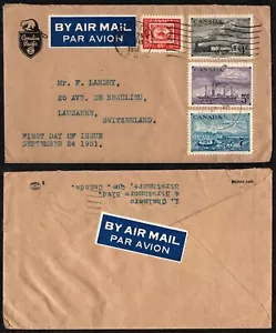 1951 Canada First Day Cover – Historic Transports Series–Airmail to Switzerland - Picture 1 of 3