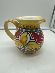 4 1/2" Tall Hand Painted Italian Pitcher/Creamer Bright Fun Artist Signature - Picture 1 of 7