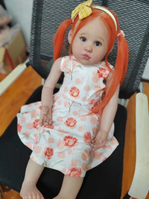 Muñeca bebé renacida de 30 pulgadas enraizada a mano pelo naranja niña juguete acabado hecho a mano Foto 1 de 4