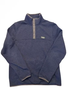 L.L.Bean Mens Snap Fleece Pullover Blue Gray Trim Long Sleeve Jacket Size M Tal - Picture 1 of 8
