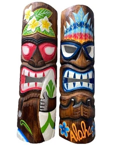 2er SET 20" TIKI MASKE HAWAIIANISCHE WANDKUNST INSEL WOHNDEKO STAMMESBAR TROPISCH - Bild 1 von 1