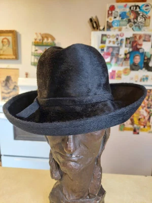 Sombrero de mujer vintage Marche imitación piel Cloche Fedora negro 21" Foto 1 de 4