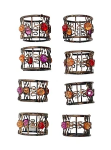 Set/8 Napkin Rings Jeweled Copper Bronze Wire Metal Red Orange Purple VTG - Picture 1 of 3