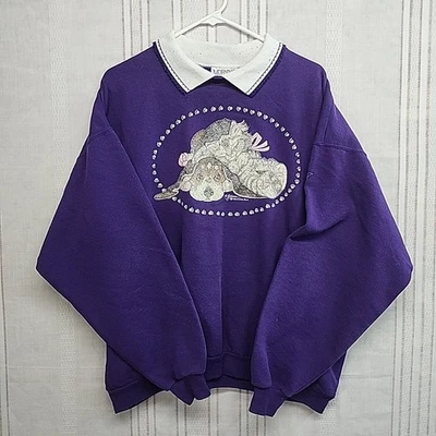 Sudadera para mujer XL Morning Sun Granny cuello central púrpura cachorro gatito gato Foto 1 de 4