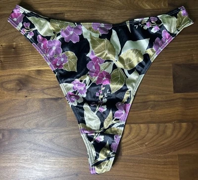 Vtg Sz 8 Shimmereen Thong Panties 90s Second Skin Satin Hi Cut Glossy Liquid - Image 1 of 4