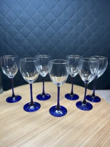 (7) Cobalt Long Stemmed Clear Wine Glass 7 5/8 Inch Glassware - Picture 1 of 5