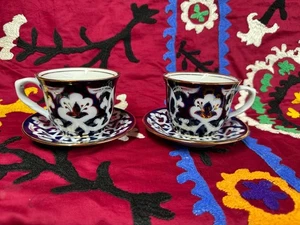 2er Set Usbekische Keramik Tassen & Untertassen - Traditionelles Porzellan Tee Kaffee Set UZB - Bild 1 von 8