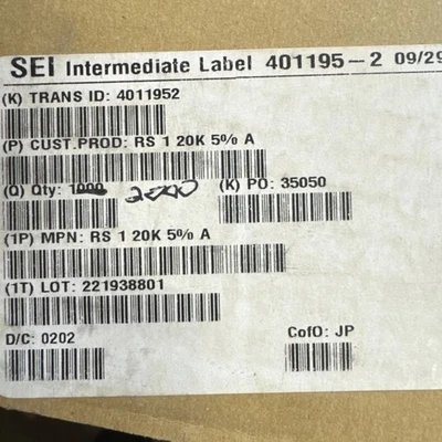 2000pcs RS 1 20K 5% A, Resistors            bin9  - Image 1 of 2