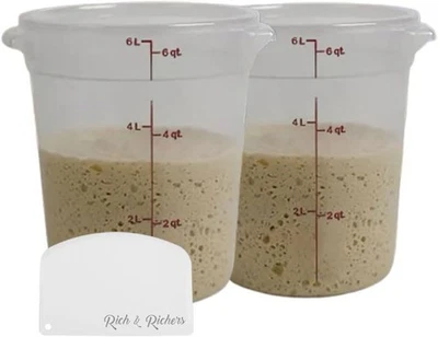 RICH&RICHER Cambro 6-Quart Round Food Storage Container with Lid - BPA-Free | 2PACK /Scraper