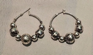 Carolyn Pollack Relios Sterling Silver Beaded Hoop Earrings free shipping - Picture 1 of 6