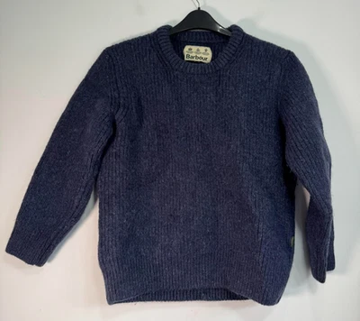 Barbour New Tyne Jumper Mens Medium Blue Wool Chunky Knit Winter Warm Sweater - Image 1 of 4
