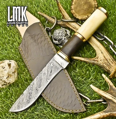 LMK Custom Hand Forged Full Tang Knife Twist Damascus Bone Wooden Bolster EDC - Image 1 of 4