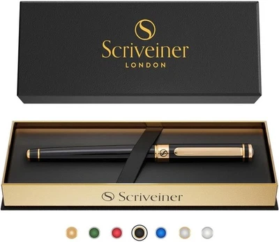 Pen by Scriveiner London  Stunning Black Lacquer Rollerball Real Gold Plating - image 1 of 4