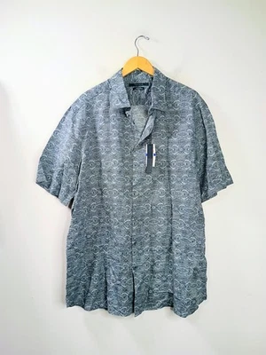 NEW Perry Ellis Linen Blend Short Sleeve Button Down Shirt XLT Quarry Blue Paisl - Image 1 of 4
