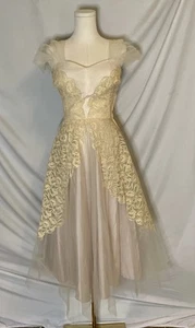 Vintage 50’s Don Miguel Of California Wedding Prom Tea Dress Lace Tulle Satin - Picture 1 of 14