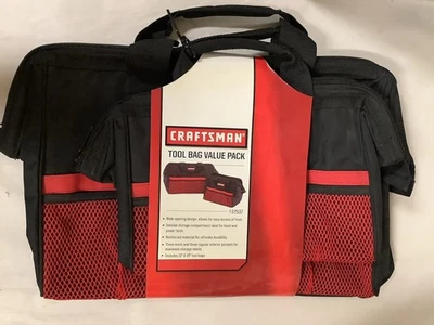 Craftsman 37537 Tool Bag Canvas Zipper Tote Carrying Bag 18" x 11"x12" Black/Red - Image 1 of 2