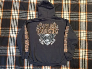 Harley-Davidson Hoodie Mens L Black Wisconsin Eagle Pullover Motorcycle Biker - Picture 1 of 6