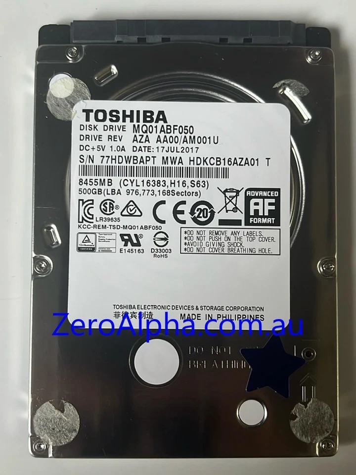 MQ01ABF050 Toshiba Donor Hard Drive AM001U, 17JUL2017 - Image 1 of 1