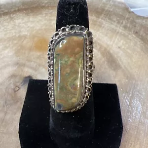Vintage JG Sterlingsilber Regenwald Jaspis Ring Edelstein Ring 18 Gramm Größe 7 - Bild 1 von 9