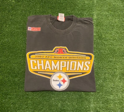 Camiseta Vintage Reebok Pittsburgh Steelers '02 AFC North Champions GG Preta - Imagem 1 de 4