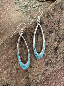 Turquoise and Opal Inlaid Sterling Silver Earrings Dangle Women's Jewelry - Picture 1 of 4