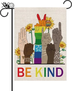 Be Kind Garden Flag Rainbow Flags Language Vertical Double Sided LGBT Lesbian Ga - Picture 1 of 6