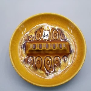 Royal Haeger R1894 Ceramic Pottery Ashtray Harvest Gold & Brown Drip Glaze USA - Picture 1 of 15