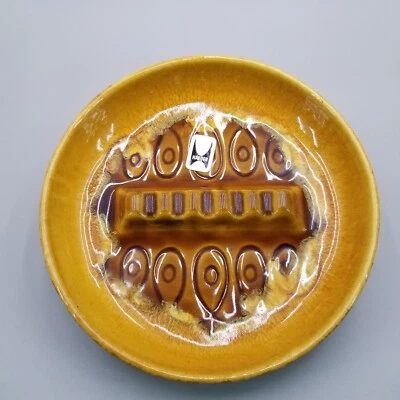 Royal Haeger R1894 Ceramic Pottery Ashtray Harvest Gold & Brown Drip Glaze USA - Image 1 of 4