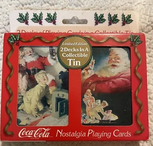 Vintage Sealed 1996 COCA-COLA SANTA CLAUS CHRISTMAS PLAYING CARDS 2 decks in Tin - Picture 1 of 7