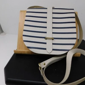 The Cambridge Satchel Company Saddle Bag Small Blue White Stripe Flap Crossbody - Picture 1 of 9