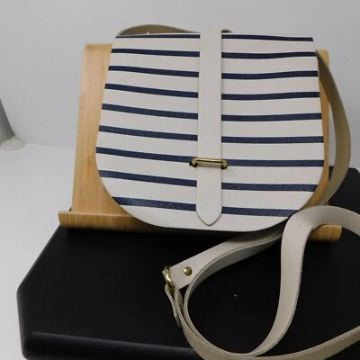 The Cambridge Satchel Company Saddle Bag Small Blue White Stripe Flap Crossbody - Image 1 of 4