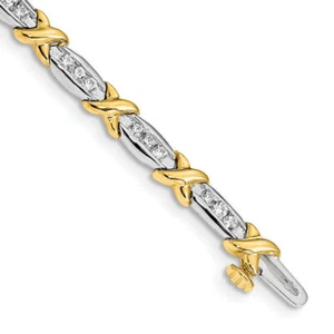 14K Solid Two Tone Gold Lab Diamond Tennis Bracelet - Picture 1 of 8