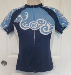 Specialized Radtrikot Damen Large blau weiß durchgehender Reißverschluss kurzarm geblümt - Bild 1 von 9