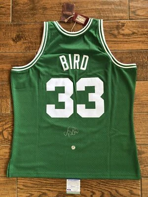 Larry Bird Celtics Signed Green Mitchell & Ness Swingman Jersey PSA witnessed - Image 1 of 4