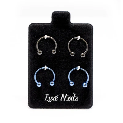 4 Pack 18G Horseshoe Ring Anodized Circular Barbell Blue and Black Nose Lip Ring - Image 1 of 4