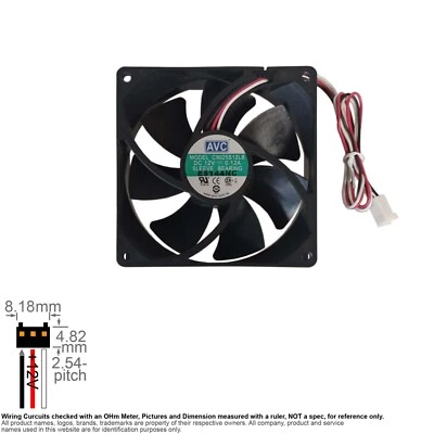 Fan Muffin Cooling DC 12V DC12V 12VDC  92mm 92x92x25 AVC C9025S12LB E5144NC - Image 1 of 3
