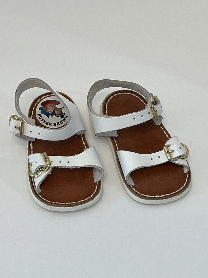 Buster Browns Sandalias 285887 Bebé Talla 2 Doble Tirantes Unisex Blanco Foto 1 de 4