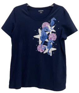 Kim Rogers Graphic T-Shirt Style Top Sz M Blue Sea Life Stretch Soft Cotton 206 - Picture 1 of 7
