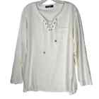 Paul Jones Shirt Unisex Medium Ivory Linen Blend Long Sleeve Lace Up V Neck