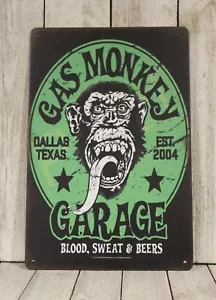 Gas Monkey Garage Tin Sign Poster Rustic Vintage Style Man Cave Mechanic Racing - Picture 1 of 4