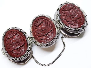 Pulsera de flores de loto vintage china tallada con panel de cinnabar - Imagen 1 de 11