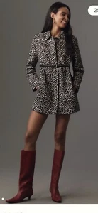 NWT Anthropologie size M Leopard Babydoll jacket belted and button close lined - Picture 1 of 13