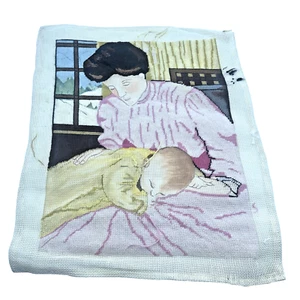 Mother and Infant Child Needlepoint Canvas Hand Painted Lg 70% Done Finish Me - Picture 1 of 10